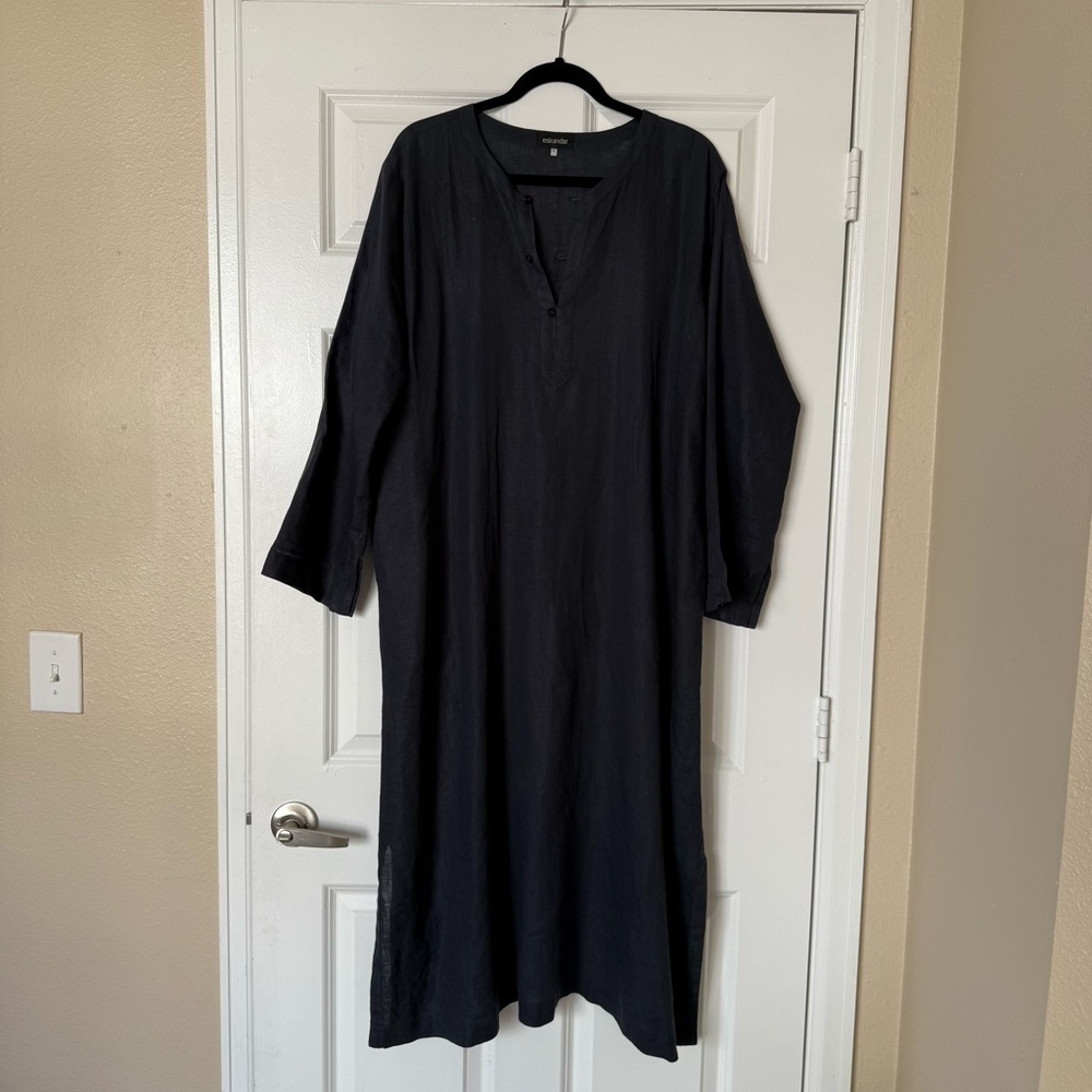 Eskandar Linen Navy Long Dress Size 0 US 6-8